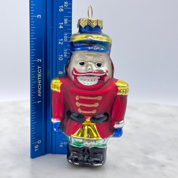 Blown Glass Nutcracker Ornament Christmas Soldier Red, Yellow, and Blue - Picture 8 of 8